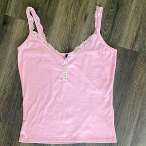 Rue 21 Pink Lace and Button Tank Top (Size Large)